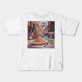 Cat Eating Spaghetti On the Streets of Rome Kids T-Shirt